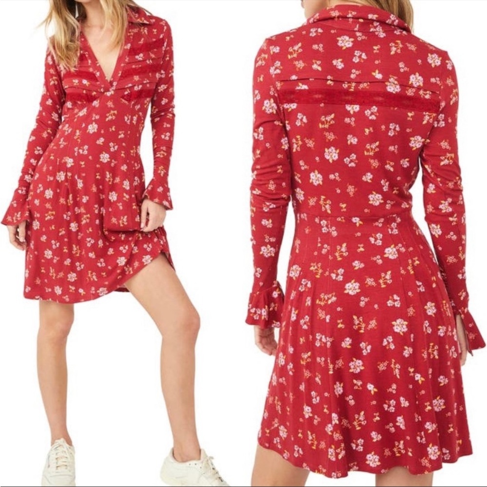 NEW FREE PEOPLE Pop Combo Good Days Long Sleeve Floral Mini Dress Size XS Boho